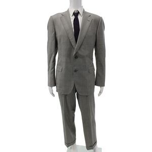 Paul Smith Mens 2 Piece Gray Plaid Wool Suit Size 43